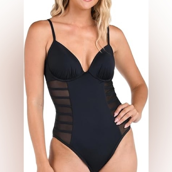 La Blanca Women's One Piece Swimsuit Underwire Mesh Tummy Control Island Goddess - Picture 1 of 9